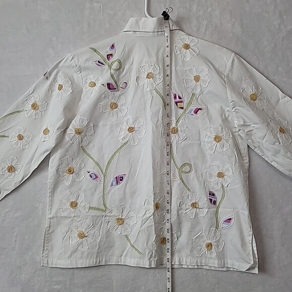 Women's Artistry Patchwork Floral Button Front Shirt Size M/L Sequin Embroidered - Picture 10 of 16